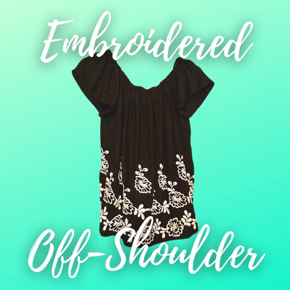 Black Embroidered Floral Off-Shoulder Top